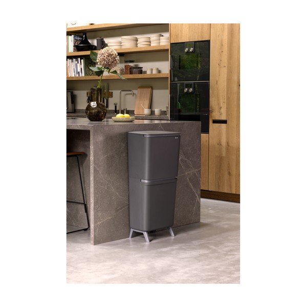 Coș de gunoi gri închis pentru reciclare 25+10+10 l din plastic SortUp Recycle Hi – Brabantia-image-1