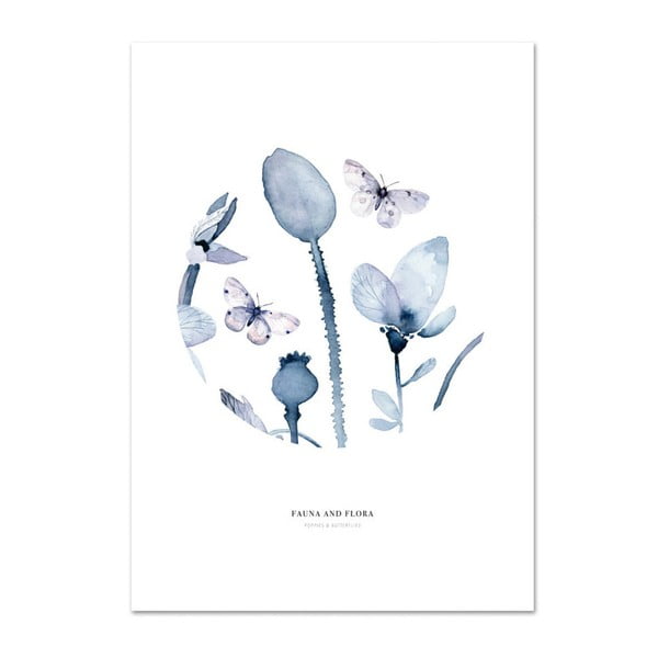 Poster Leo La Douce Poppies & Butterflies I, 29,7 x 42 cm