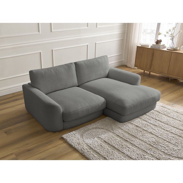 Colțar gri închis cu tapițerie din țesătură bouclé (cu colț pe partea dreaptă/cu șezlong) Leonore – Bobochic Paris-image-4