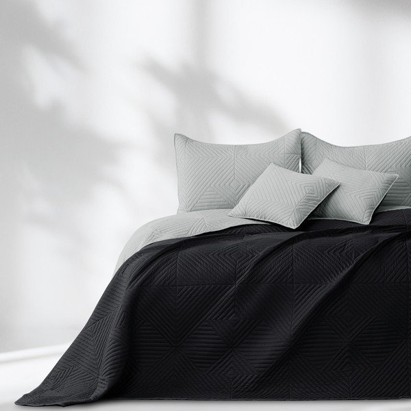 Cuvertură neagră/gri deschis matlasată din microfibră 240x260 cm Softa – Restilo-image-1