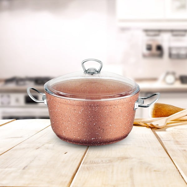 Cratiță din aluminiu cu capac Güral Porselen Classic, ø 22 cm, roz-image-1