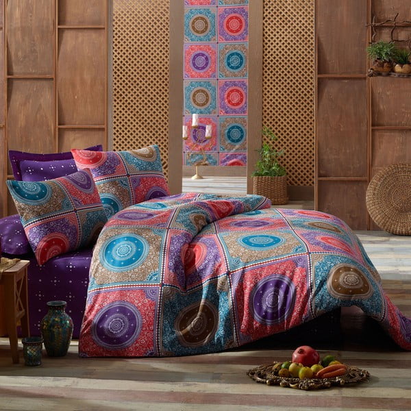 Lenjerie de pat cu cearșaf Ornament Purple, 200 x 220 cm