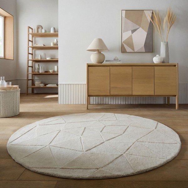 Covor bej țesut manual rotund din lână ø 160 cm Shard – Flair Rugs-image-1