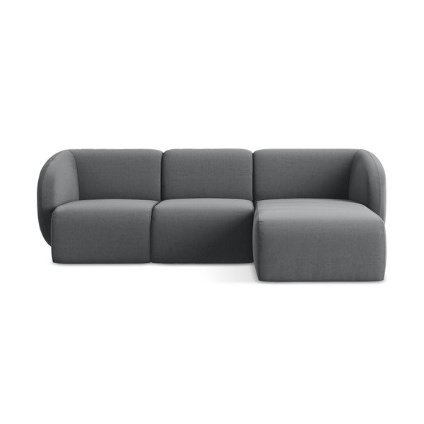 Colțar gri cu tapițerie din catifea (cu colț pe partea dreaptă/cu șezlong) Lani – Makamii