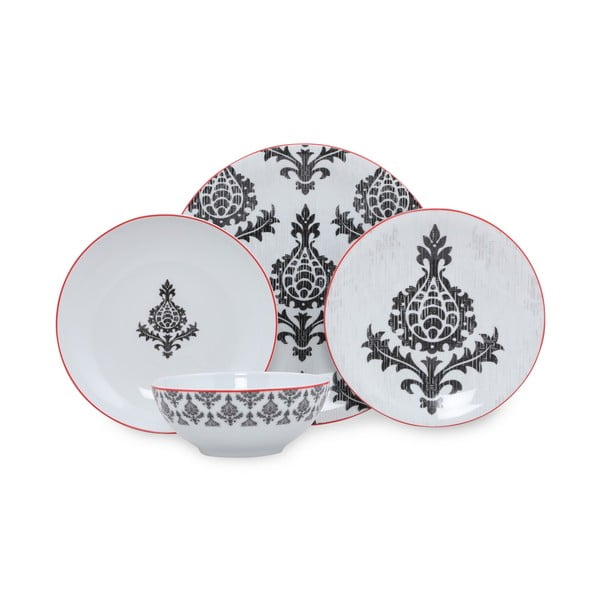 Set veselă 24 piese din porțelan Kütahya Porselen Ornaments, alb-negru
