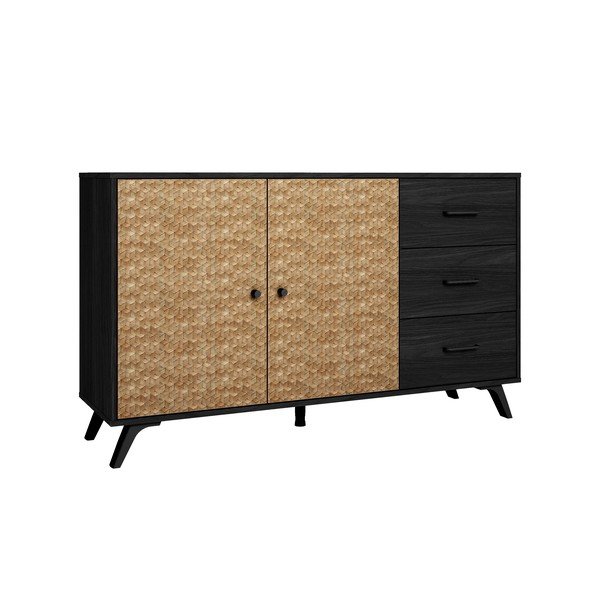 Comodă negru/natural  joasă 136x81 cm Hanoi – Marckeric-image-2