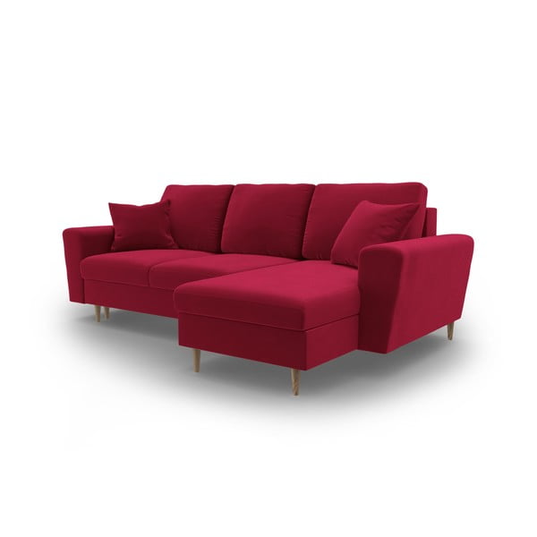 Colțar roșu extensibil, cu spațiu de depozitare cu tapițerie din catifea Kyoto – Cosmopolitan Design-image-4