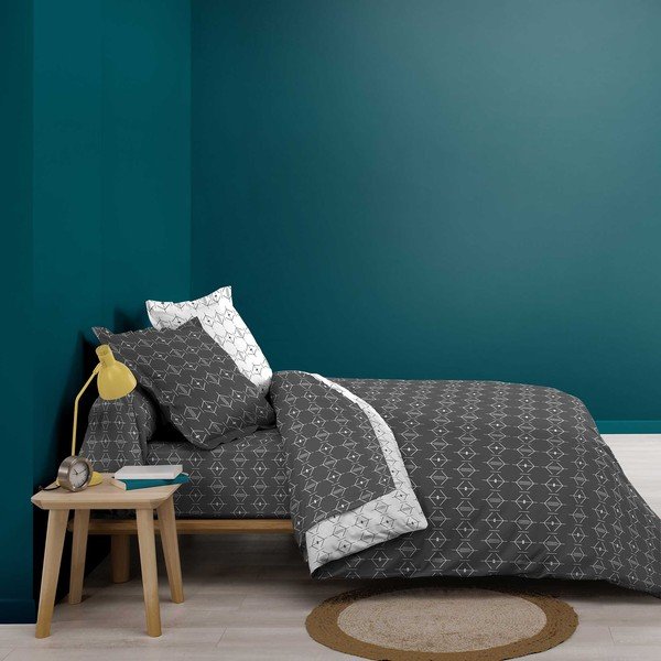 Cearceaf gri închis din bumbac cu elastic 140x190 cm Aristide – douceur d'intérieur-image-1