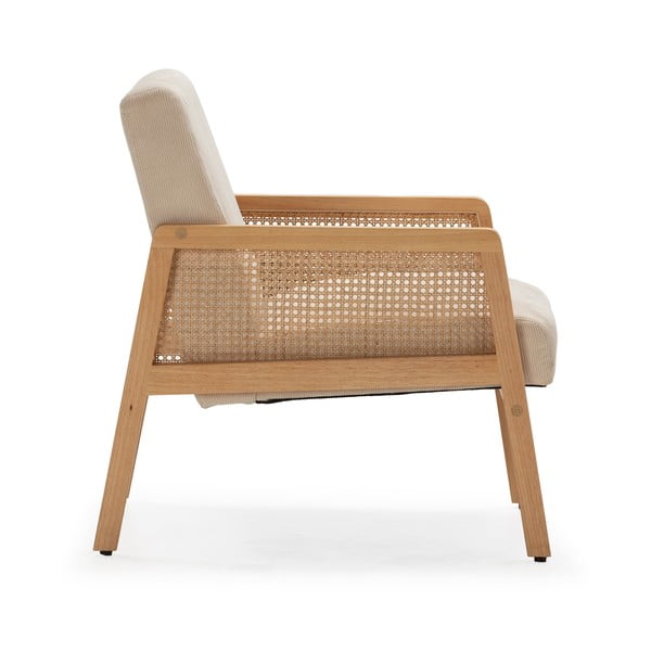 Fotoliu bej țesut cu tapițerie din catifea reiată Debra – Marckeric-image-3