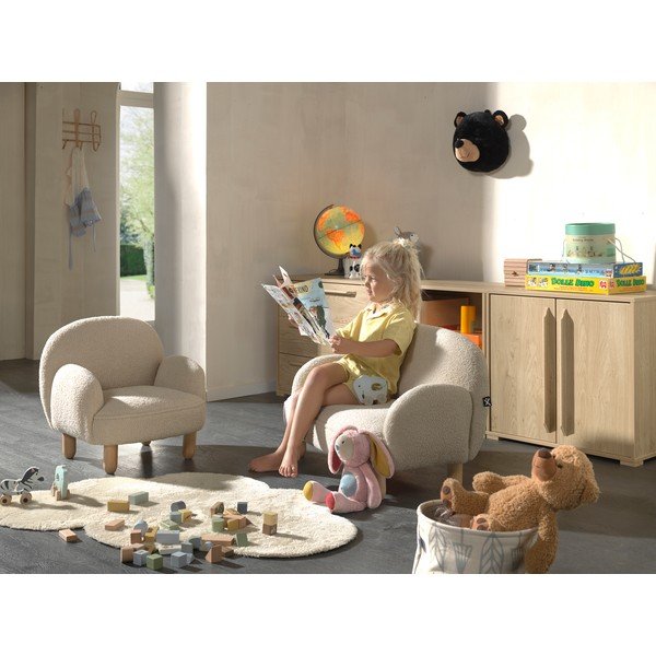 Canapea pentru copii bej cu tapițerie din țesătură bouclé 89 cm Rocky – Vipack-image-3