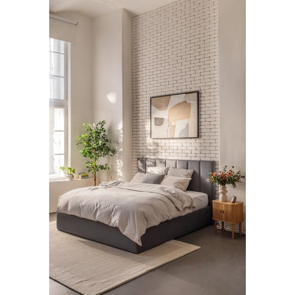 Pat dublu tapițat gri cu spațiu de depozitare cu saltea/ somieră 180x200 cm Thessa Bold Line - Bonami Selection-image-1