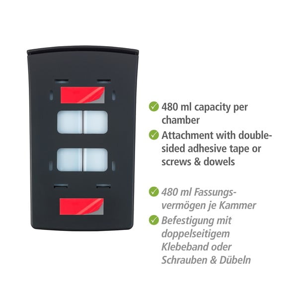 Dozator de săpun lichid negru de montat pe perete din plastic 0.96 l Tartas – Wenko-image-4