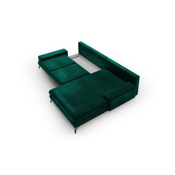Colțar extensibil cu tapițerie de catifea și șezlong pe partea dreaptă Windsor & Co Sofas Astre, verde smarald-image-3