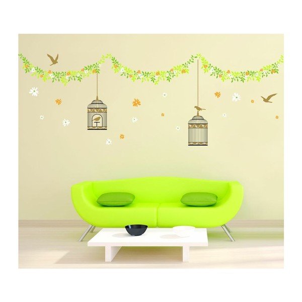 Autocolant Ambiance Elegant cages, birds and flowers, 30 cm-image-1