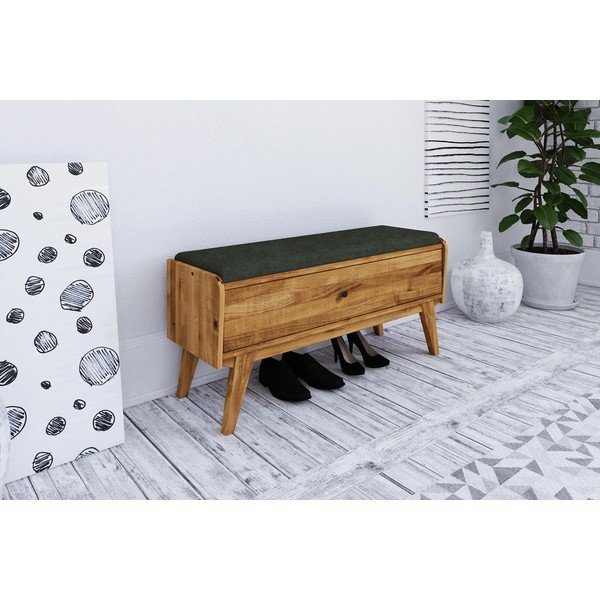 Bancă cu spațiu de depozitare din stejar cu șezut verde Retro - The Beds-image-1