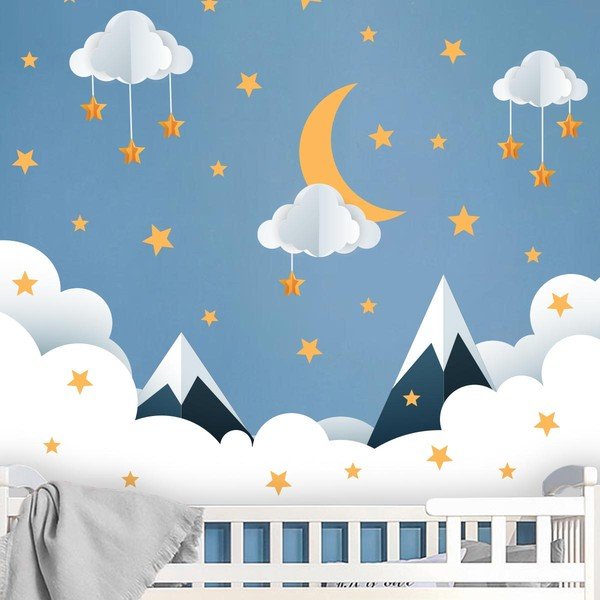 Autocolant de perete pentru copii 90x60 cm Mountains in Stars and Clouds – Ambiance-image-4