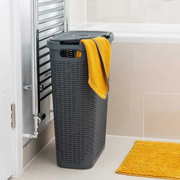 Coș de rufe Addis Rattan Effect Slim Hamper, 40 l, gri-image-1