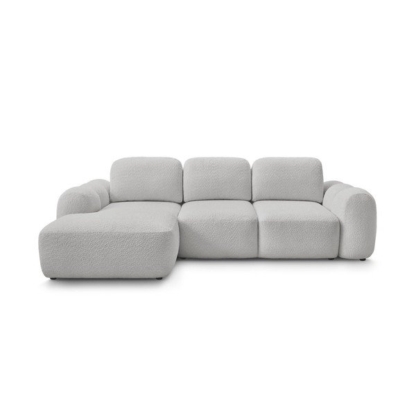 Colțar gri deschis extensibil/cu spațiu de depozitare cu tapițerie din țesătură bouclé (cu colț pe partea stângă/cu șezlong) Montaigne – Bobochic Paris