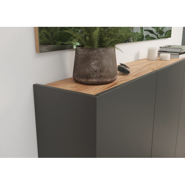 Dulap gri antracit cu aspect de lemn de stejar suspendat 138x87x25 cm Libbiano – Germania-image-4