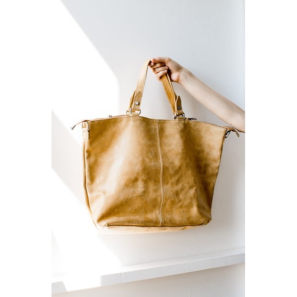 Geantă din piele Chicca Borse Terracia, maro coniac-image-1