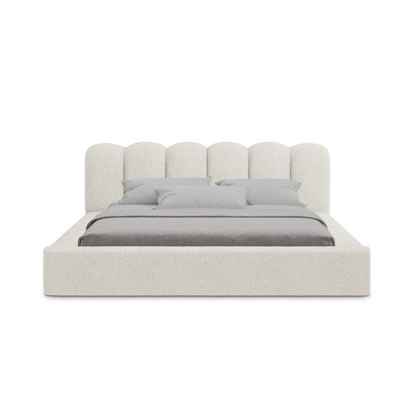 Pat matrimonial crem tapițat cu spațiu de depozitare cu somieră 180x200 cm Mano – Makamii-image-3