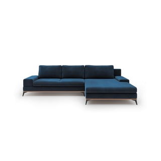 Colțar extensibil cu tapițerie de catifea și șezlong pe partea dreaptă Windsor & Co Sofas Astre, albastru