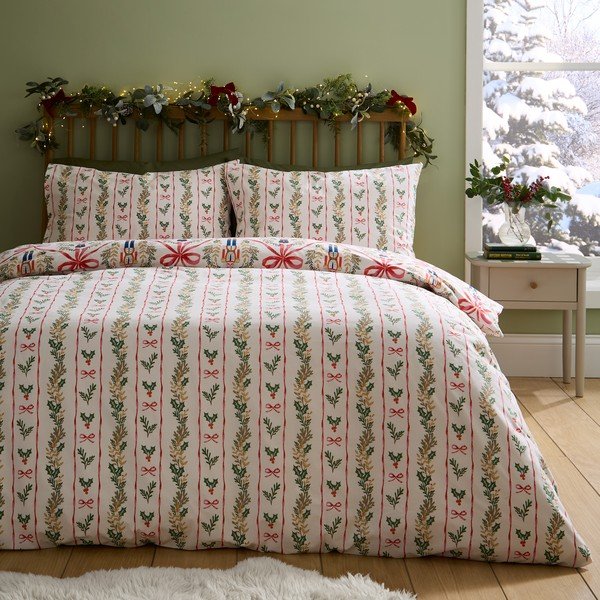 Lenjerie de pat în culoare naturală pentru pat de o persoană 135x200 cm Christmas Nutcracker Bows – Catherine Lansfield-image-1