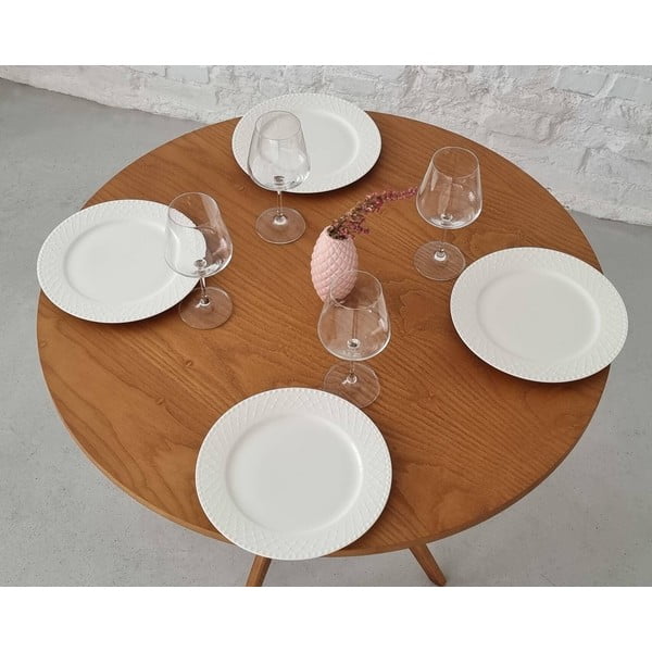 Masă de dining rotundă cu blat cu aspect de lemn de  frasin  ø 90 cm Jubi – Ragaba-image-3