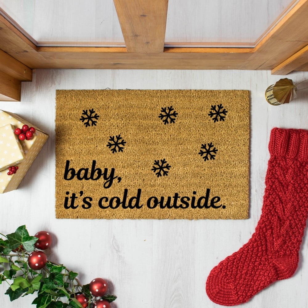 Covoraș intrare din fibre de cocos Artsy Doormats Baby It's Cold Outside, 40 x 60 cm, negru