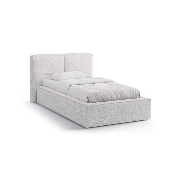 Pat gri deschis tapițat cu spațiu de depozitare cu somieră 90x200 cm Darren – Micadoni 