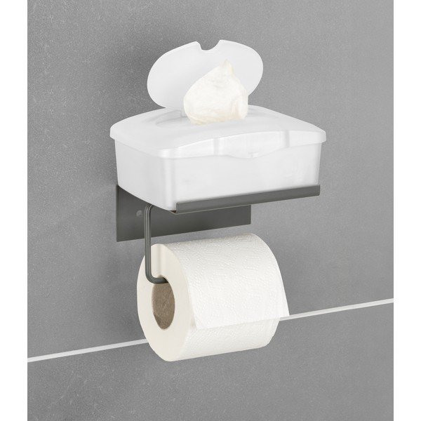 Suport pentru hârtie igienică gri antracit autoadeziv/cu raft din metal Desulo – Wenko-image-2