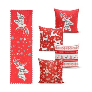 Set 4 fețe de pernă și un napron de masă cu model de Crăciun Minimalist Cushion Covers Joy