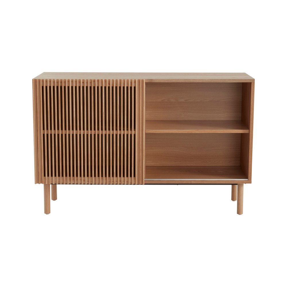 Dulap în culoare naturală cu aspect de lemn de frasin cu ușă glisantă 124x80x45 cm Sion – Jotex