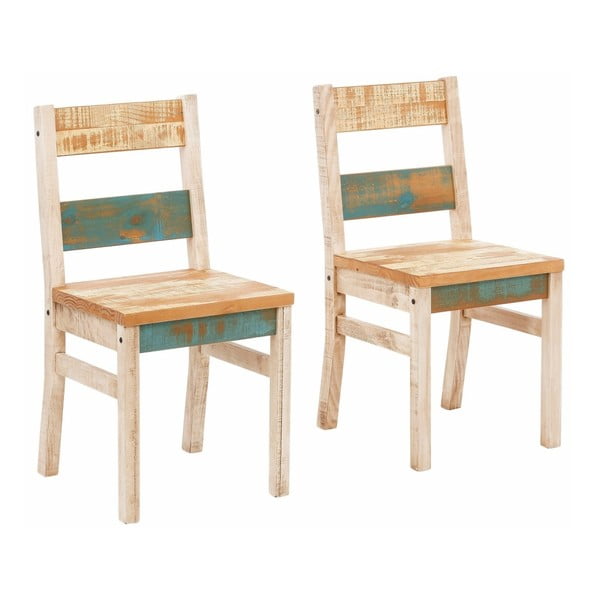 Set 2 scaune din lemn masiv de pin Støraa Marilyn, crem - turcoaz
