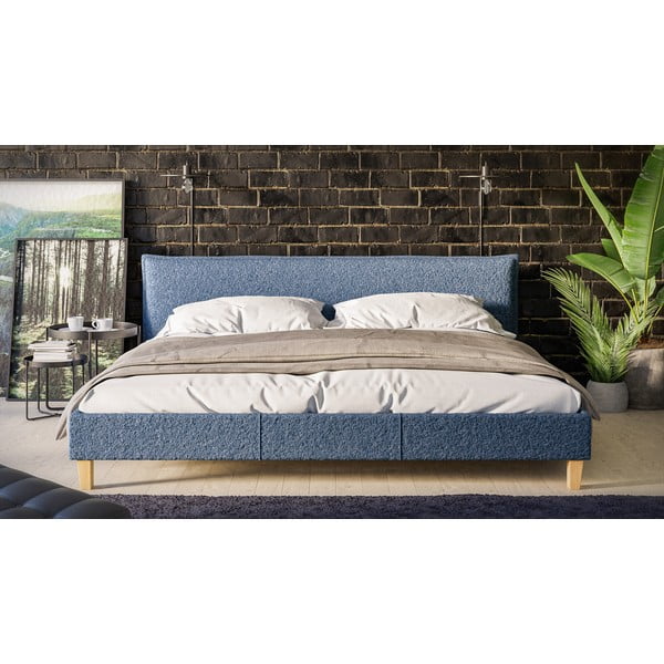 Pat matrimonial albastru cu tăblie și  somieră 200x200 cm Tina – Ropez-image-1