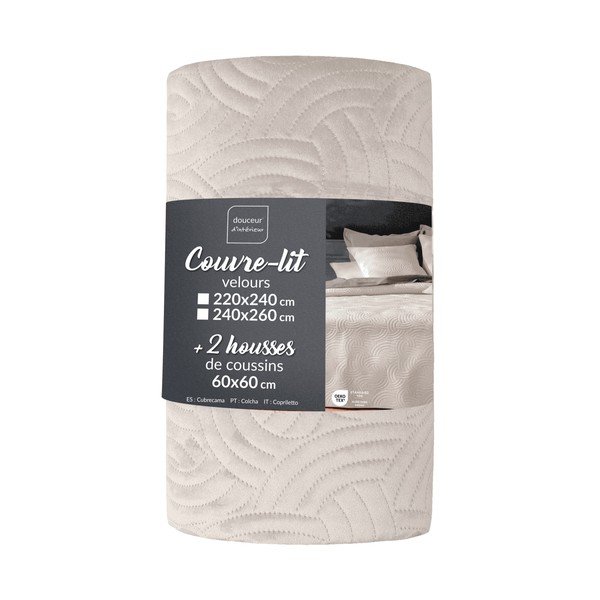 Set cuvertură și față de pernă crem din catifea 240x260 cm Solange – douceur d'intérieur