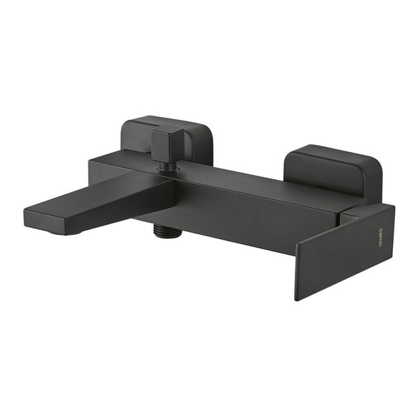 Baterie negru-mat pentru cadă cu montare pe perete (2 ieșiri) Latus – Sapho