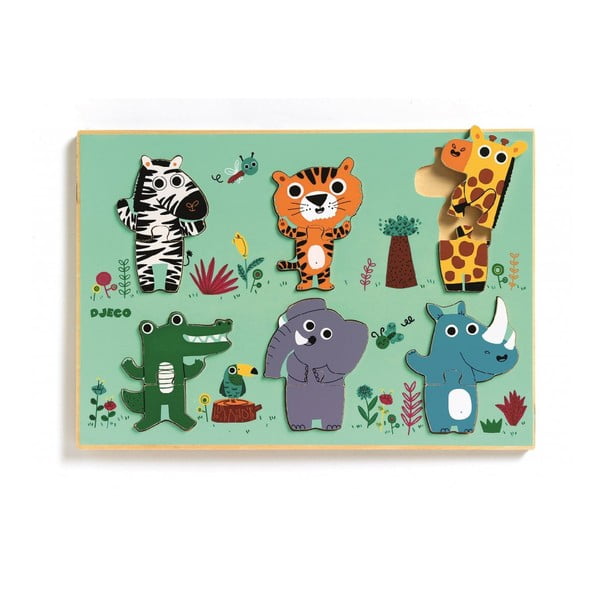Puzzle din lemn pentru copii Djeco Animale de la zoo