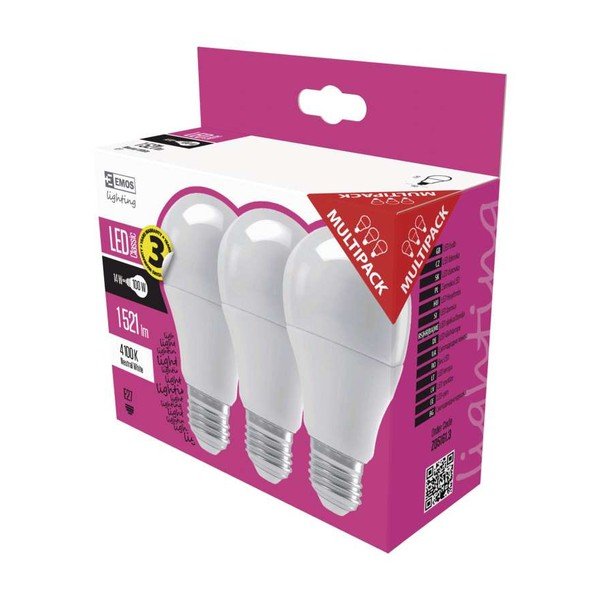 Set 3 becuri cu LED EMOS Classic A60 Neutral White, 13,2W E27-image-1