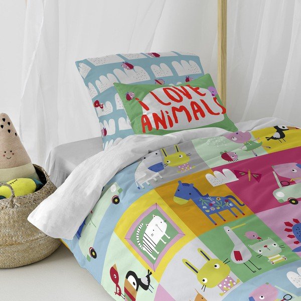 Lenjerie de pat din bumbac pentru copii Moshi Moshi Patchwork, 140 x 200 cm-image-1