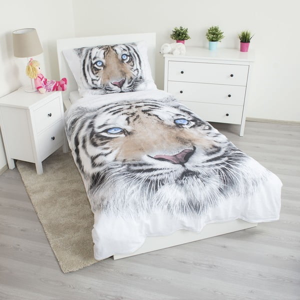 Lenjerie de pat pentru copii albă-gri din bumbac pentru pat de o persoană 140x200 cm White Tiger – Jerry Fabrics-image-1