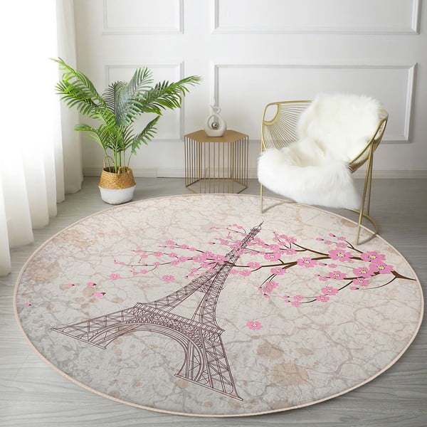 Covor rotund  roz deschis lavabil adecvat și  pentru aspiratoare robot   ø 120 cm Comfort – Mila Home-image-2