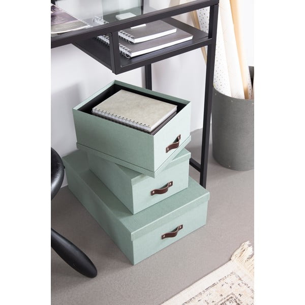 Cutii de depozitare verde-mentă 3 buc. din carton cu capac 31x47x15 cm Inge – Bigso Box of Sweden-image-2