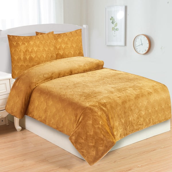 Lenjerie de pat galben ocru din micropluș pentru pat de o persoană 140x200 cm – My House