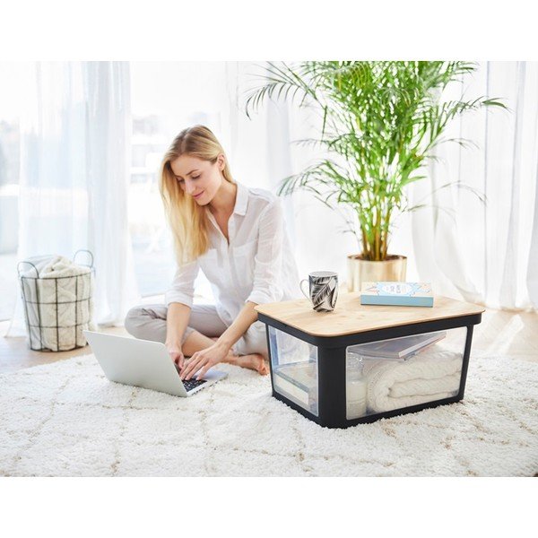 Capac pentru cutie de depozitare negru din plastic 57x39x3 cm Albris – Rotho-image-1