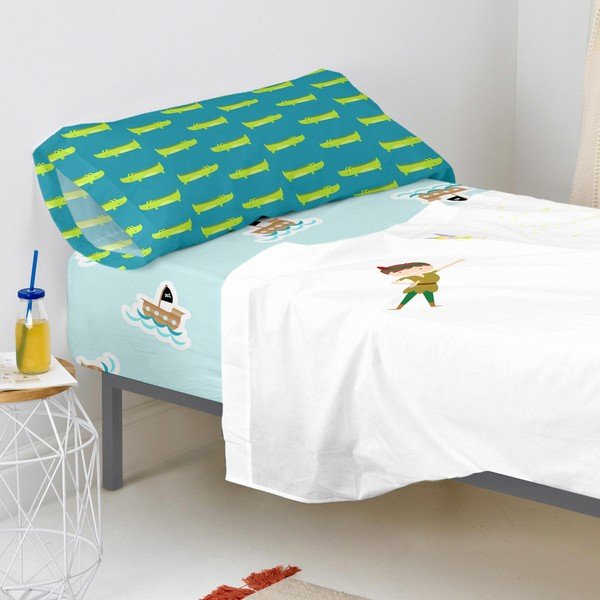 Cearceaf elastic din bumbac Mr. Fox Flying Boy, 90 x 200 cm, albastru deschis-image-4