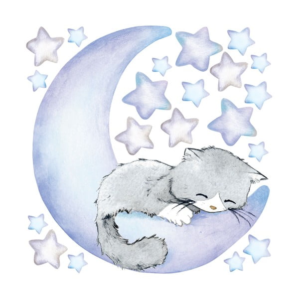 Autocolante de perete pentru camera copiilor Ambiance Magic Cat, albastru-image-2