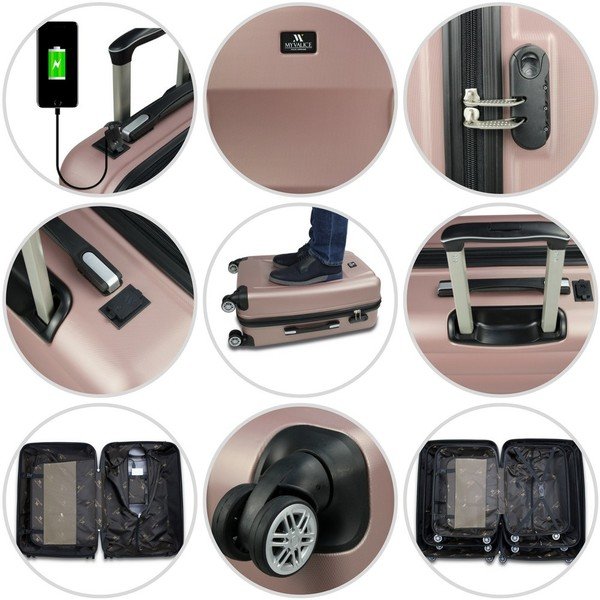 Set 2 valize cu roți și port USB My Valice LASSO Cabin & Medium, gri-image-3