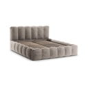 Pat matrimonial maro deschis tapițat cu spațiu de depozitare cu somieră 160x200 cm Lupine – Micadoni Home