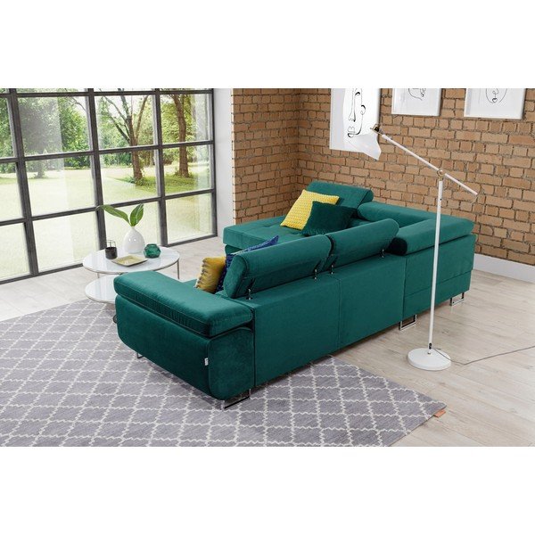 Colțar verde extensibil/cu spațiu de depozitare cu tapițerie din catifea (cu colț pe partea stângă/în formă de ”L”) Anton – ELTAP-image-4